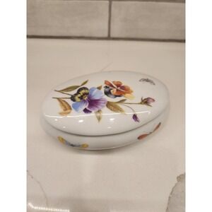 Limoges Porcelain Box Rochard France Pansy Butterflies Oval Shape Trinket‎ Box